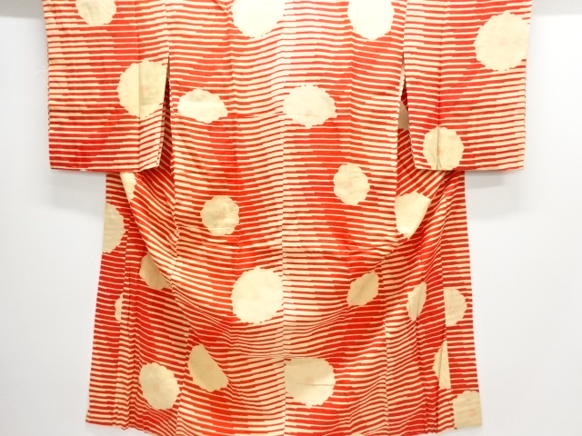 JAPANESE KIMONO / ANTIQUE JUBAN / SILK / KINSHA / ABSTRACT STRIPE & FLOWER 